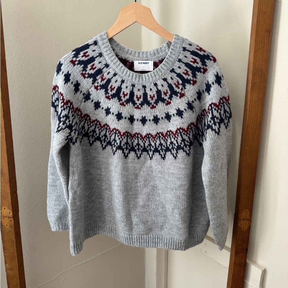 Old Navy Gray and Navy Patterned Women's Sweater
